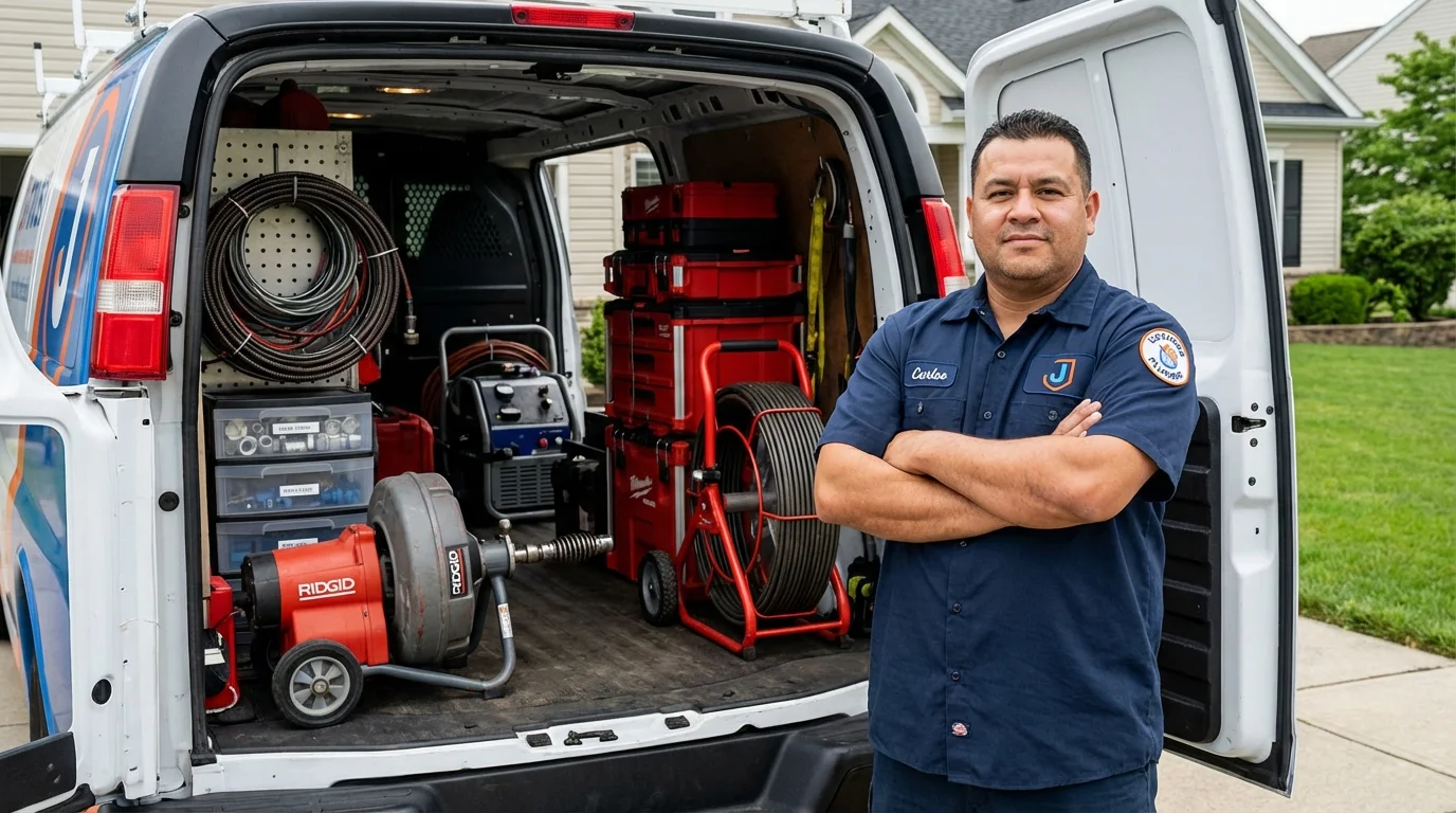 Professional drain cleaning equipment and Johns Plumbing LLC plumber in Kempner