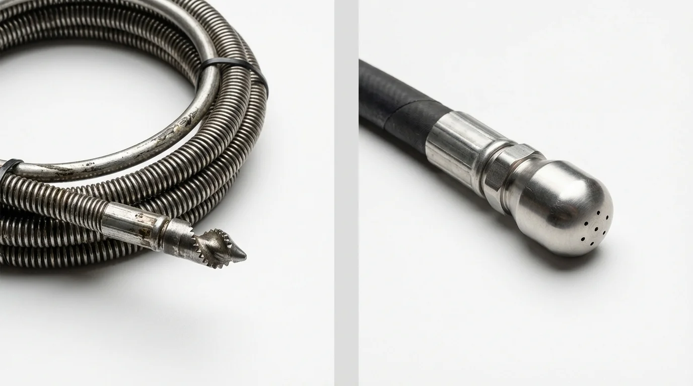 Drain snake cable and hydro jetting nozzle used for drain cleaning in Kempner, TX